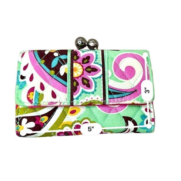 Vera Bradley Kiss Lock Wallet Tutti Fruitti‎ Floral Pink Green Quilted Bohemian - Picture 4 of 5